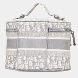 مملوكة مسبقًا حقيبة يد كريستيان ديور سفري أوبليك قماش رمادي وأبيض