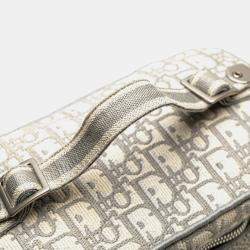 مملوكة مسبقًا حقيبة يد كريستيان ديور سفري أوبليك قماش رمادي وأبيض