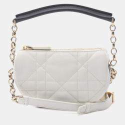 Pre Owned Christian Dior Dior Vibe Micro Shoulder Bag Leather White Navy