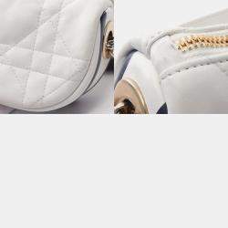 Pre Owned Christian Dior Dior Vibe Micro Shoulder Bag Leather White Navy