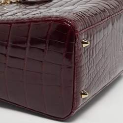 Pre Owned Dior Lady Dior Medium Burgundy Crocodile Tote
