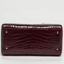 Pre Owned Dior Lady Dior Medium Burgundy Crocodile Tote