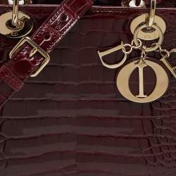Pre Owned Dior Lady Dior Medium Burgundy Crocodile Tote