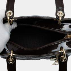 مملوكة مسبقًا حقيبة يد ديور ليدي ديور جلد مبطن بني متوسط