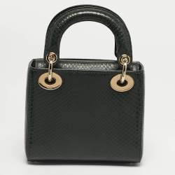 Pre Owned Dior Lady Dior Mini Dark Green Python Tote