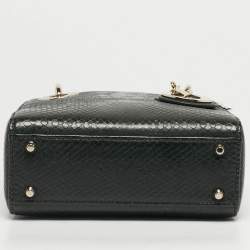 Pre Owned Dior Lady Dior Mini Dark Green Python Tote
