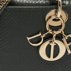 Pre Owned Dior Lady Dior Mini Dark Green Python Tote