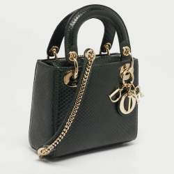 Pre Owned Dior Lady Dior Mini Dark Green Python Tote