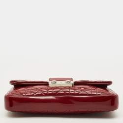 Pre Owned Dior New Lock Red Cannage Patent Leather Chain Clutch