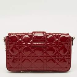 Pre Owned Dior New Lock Red Cannage Patent Leather Chain Clutch