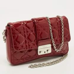 Pre Owned Dior New Lock Red Cannage Patent Leather Chain Clutch