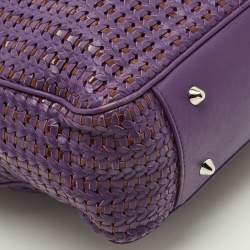 مملوكة مسبقًا حقيبة يد ديور شوبير كبيرة جلد منسوج باللون الأرجواني وجلد لامع