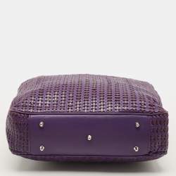 مملوكة مسبقًا حقيبة يد ديور شوبير كبيرة جلد منسوج باللون الأرجواني وجلد لامع