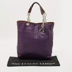 مملوكة مسبقًا حقيبة يد ديور شوبير كبيرة جلد منسوج باللون الأرجواني وجلد لامع