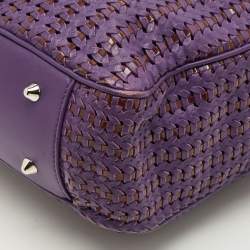 مملوكة مسبقًا حقيبة يد ديور شوبير كبيرة جلد منسوج باللون الأرجواني وجلد لامع