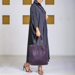 مملوكة مسبقًا حقيبة يد ديور شوبير كبيرة جلد منسوج باللون الأرجواني وجلد لامع