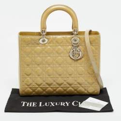 مملوكة مسبقًا Dior Lady Dior Large Cream Cannage Patent Leather Tote