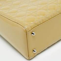 مملوكة مسبقًا Dior Lady Dior Large Cream Cannage Patent Leather Tote