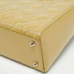 مملوكة مسبقًا Dior Lady Dior Large Cream Cannage Patent Leather Tote