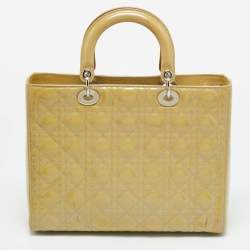 مملوكة مسبقًا Dior Lady Dior Large Cream Cannage Patent Leather Tote