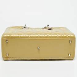 مملوكة مسبقًا Dior Lady Dior Large Cream Cannage Patent Leather Tote