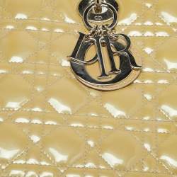 مملوكة مسبقًا Dior Lady Dior Large Cream Cannage Patent Leather Tote