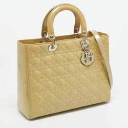 مملوكة مسبقًا Dior Lady Dior Large Cream Cannage Patent Leather Tote