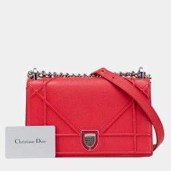 Pre Owned Dior Red Small Grained Calfskin Diorama Flap