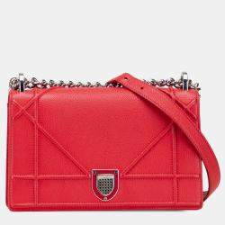 Pre Owned Dior Red Small Grained Calfskin Diorama Flap