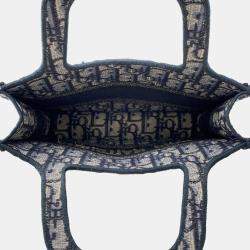 Pre Owned Dior Oblique Book Tote Navy Canvas Size Mini