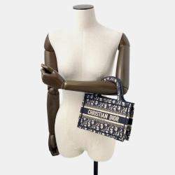 Pre Owned Dior Oblique Book Tote Navy Canvas Size Mini
