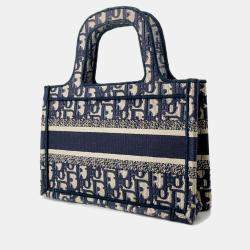 Pre Owned Dior Oblique Book Tote Navy Canvas Size Mini