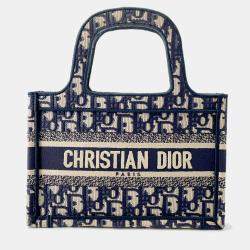 Pre Owned Dior Oblique Book Tote Navy Canvas Size Mini