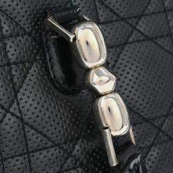 Pre Owned Christian Dior Malice Cannage Black Denim Lambskin Leather Top Handle Bag