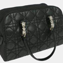 Pre Owned Christian Dior Malice Cannage Black Denim Lambskin Leather Top Handle Bag