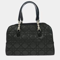 Pre Owned Christian Dior Malice Cannage Black Denim Lambskin Leather Top Handle Bag