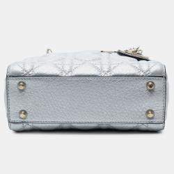 مملوكة مسبقًا Dior Silver Mini Metallic Grained Calfskin Cannage Lady Dior