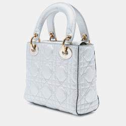 مملوكة مسبقًا Dior Silver Mini Metallic Grained Calfskin Cannage Lady Dior