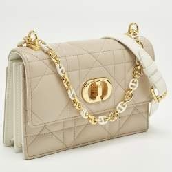 مملوكة مسبقًا حقيبة كتف ديور ميس كاريو جلد ماكروكاناج بيج / أبيض صغيرة