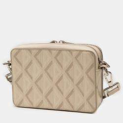 Pre Owned Dior Beige CD Diamond Coated Canvas Zipped Pouch with Strap