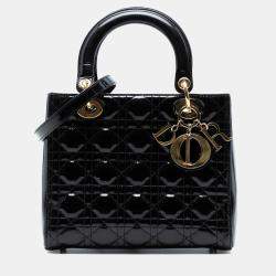 Pre Owned Dior Black Medium Patent Cannage Lady Dior