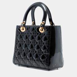 Pre Owned Dior Black Medium Patent Cannage Lady Dior