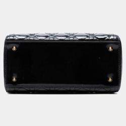 Pre Owned Dior Black Medium Patent Cannage Lady Dior