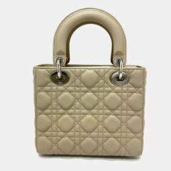Pre Owned Christian Dior Dior Lady Cannage 2Way Shoulder Bag Handbag Leather Beige