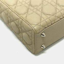 Pre Owned Christian Dior Dior Lady Cannage 2Way Shoulder Bag Handbag Leather Beige