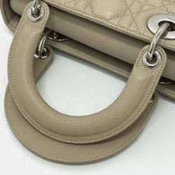 Pre Owned Christian Dior Dior Lady Cannage 2Way Shoulder Bag Handbag Leather Beige