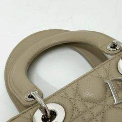 Pre Owned Christian Dior Dior Lady Cannage 2Way Shoulder Bag Handbag Leather Beige