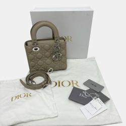Pre Owned Christian Dior Dior Lady Cannage 2Way Shoulder Bag Handbag Leather Beige