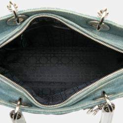 Pre Owned Dior Blue Large Denim Cannage Acrylic Handles Lady Dior