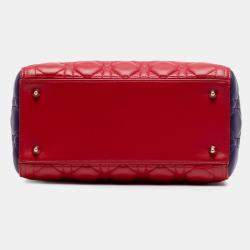 Pre Owned Dior Red Medium Tricolor Lambskin Cannage Lady Dior
